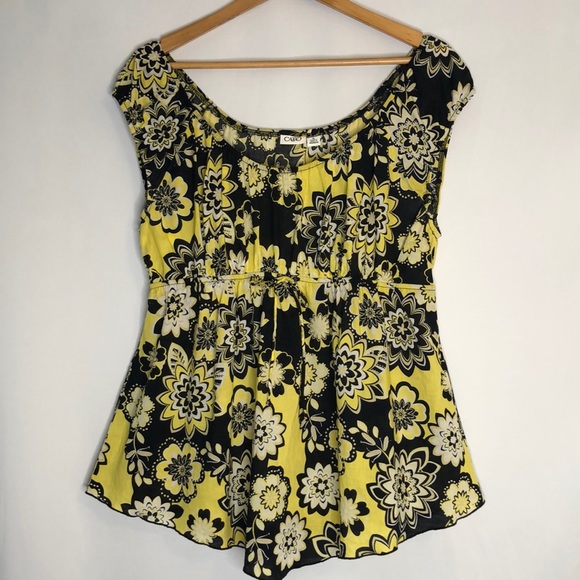 Cato Tops - CATO Womens Black/Yellow Floral Sleeveless Top Size XL